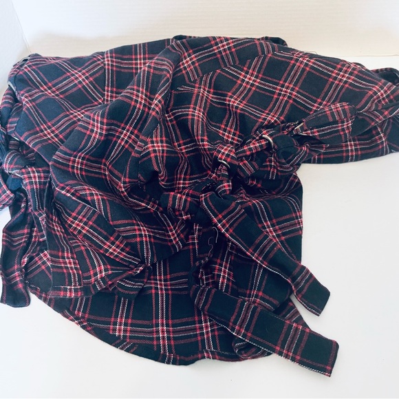 Simisue Women's Red Blue Plaid Button Up Laced Ties at Sides Medium Runs Larger - Picture 6 of 16